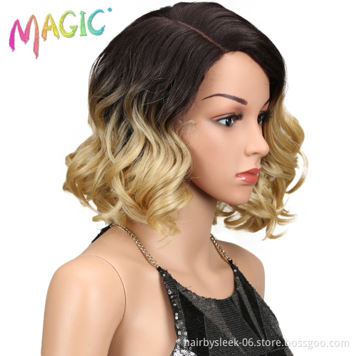 Magic Hair Short Loose Wavy Bob Wigs 12"inch Synthetic Front Lace Wigs For African American Women High Temperature Fiber